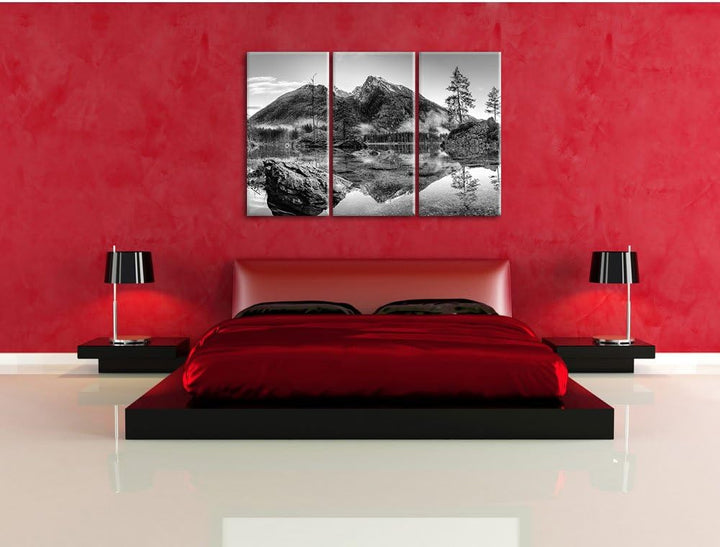 Pixxprint Sonnenaufgang am Hintersee / 3-Teilig/Gesamtmass 120cm Leinwandbild bespannt auf Holzrahme