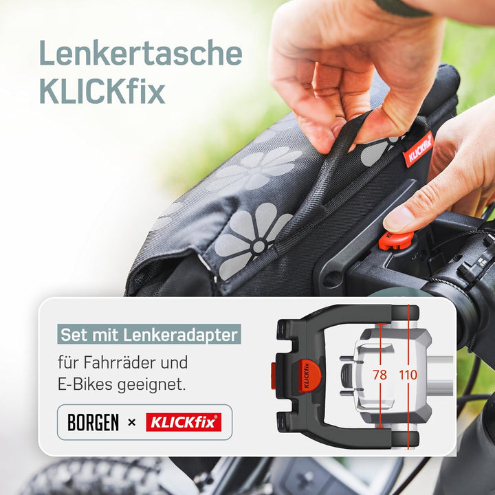 Borgen KLICKfix Lenkertasche Fahrrad - Wasserabweisende und geräumige Fahrrad Lenkertasche 5 L - Fah