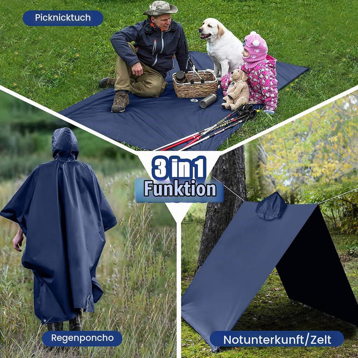 flintronic Regenponcho Herren, Wasserdichter Regenponcho, Leichter regenschutz Regencape, 3 in 1 wie