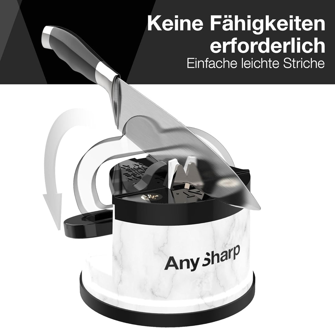 AnySharp Messerschärfer, Freihändige Sicherheit, PowerGrip Saugnapf, Sicheres Schärfen aller Küchenm