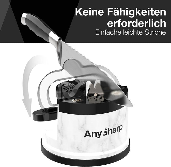 AnySharp Messerschärfer, Freihändige Sicherheit, PowerGrip Saugnapf, Sicheres Schärfen aller Küchenm