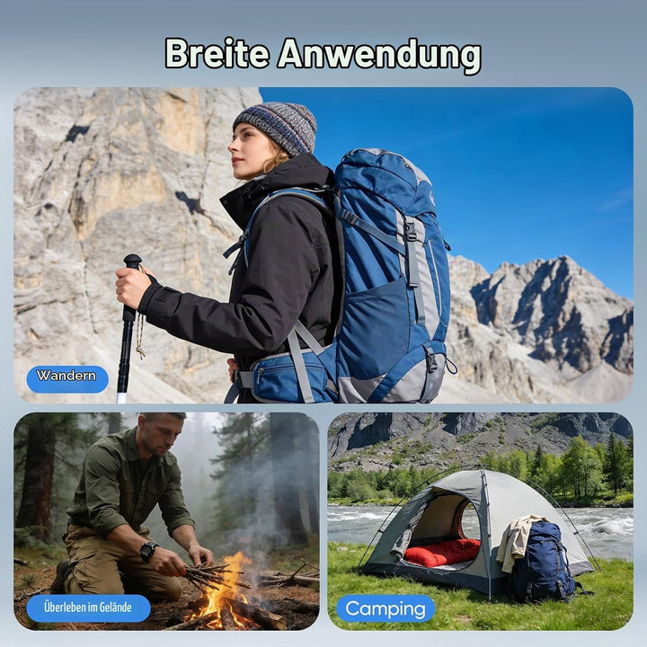 12-in-1 Wanderstöcke Survival, multifunktionale Wanderstöcke mit verstellbarem Aluminiumgriff und Me