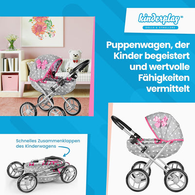 Kinderplay Puppenwagen ab 1 2 3 Jahre, Kinderwagen Spielzeug - Puppenwagen Kombi, Leichte und Stabil