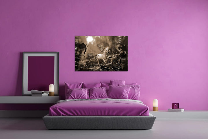 deyoli zauberhaftes Einhorn Format: 80x60 Effekt: Sepia als Leinwandbild, Motiv fertig gerahmt auf E