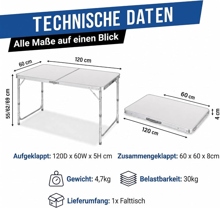 Klappbarer Multifunktionstisch Mehrzwecktisch Campingtisch Klapptisch Markttisch höhenverstellbarer