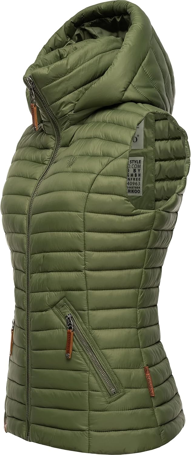 Navahoo Damen Übergangsjacke leichte Steppweste mit Abnehmbarer Kapuze Shadaa XS-3XL XS Dusty Olive,