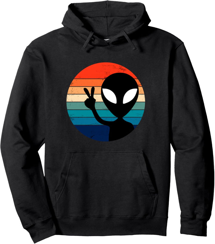 Vintage Alien Kopf Lustige Alien Gesicht Alien Gläubige UFO Pullover Hoodie