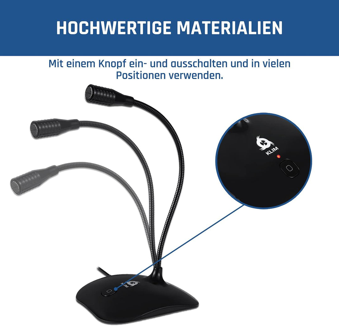 KLIM Talk USB - Standmikrofon PC und Mac - Kompatibel mit jedem Computer - Professionelles USB Mikro