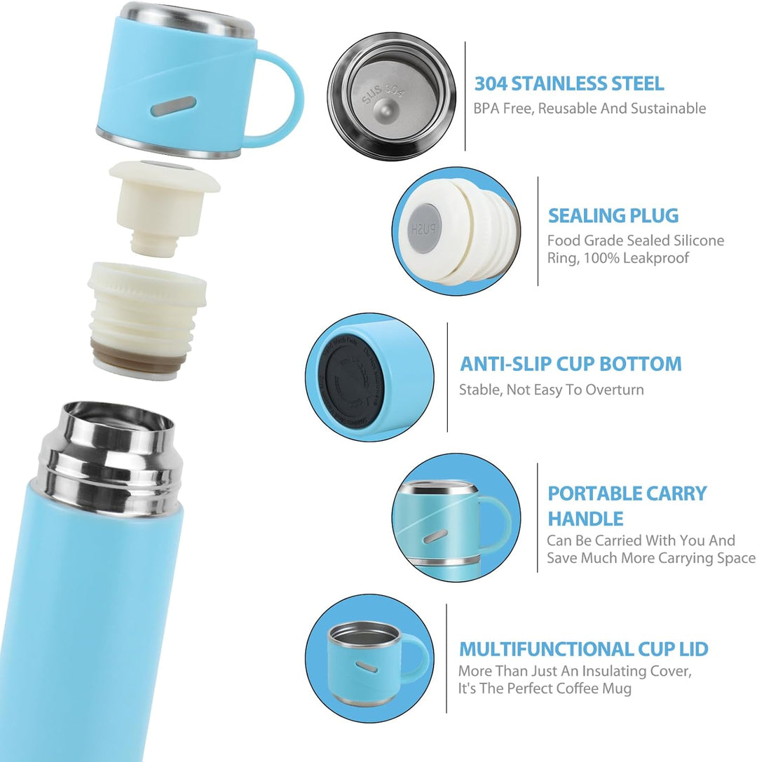 Trinkflasche Edelstahl, Auslaufsicher Thermoskanne, Isolierte Wasserflasche BPA-Frei, Thermosflasche