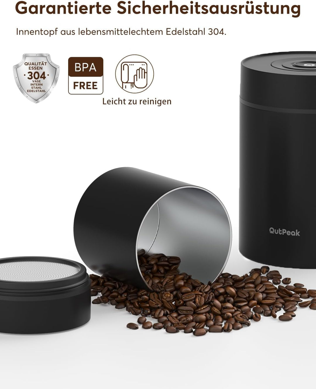 OUTPEAK 2026 Kilo Auto Vakuum Kaffeedose 1,8L für 601.0 g Kaffeebohnen Ein-Knopf-Bedienung Edelstahl