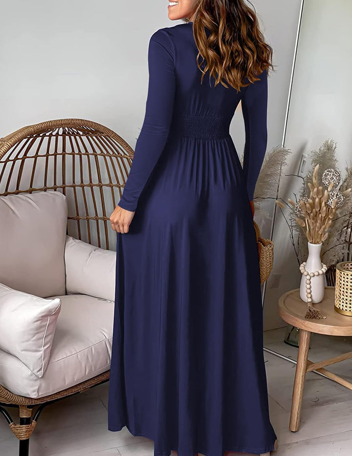 QUNERY Damen Kleid Elegant V Ausschnitt Langarm Kleider Herbst Winter wickelkleid Hohem Schlitz Lang
