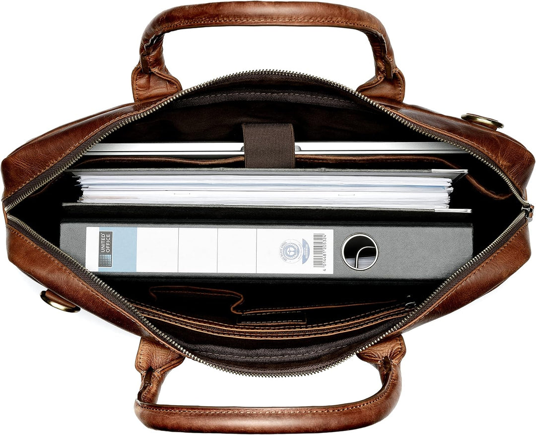 SID & VAIN Laptoptasche schmal Boston aus Premium Leder I Business-Tasche gross für Herren und Damen