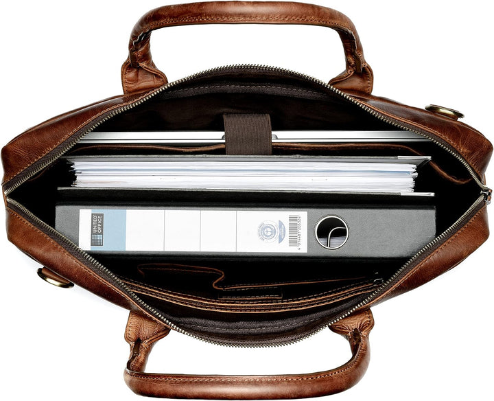 SID & VAIN Laptoptasche schmal Boston aus Premium Leder I Business-Tasche gross für Herren und Damen