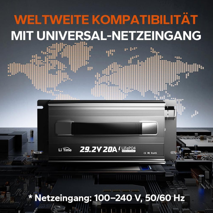 LiTime 24V 20A Lithium Batterieladegerät, 29,2V Smart-Ladegerät mit 0V-Aktivierungsfunktion, AC-DC L