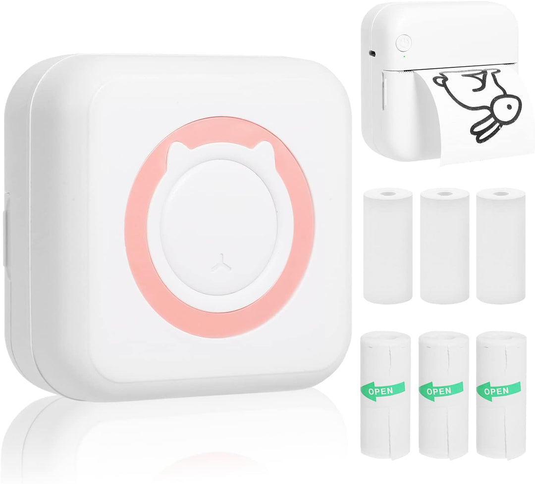 AURTEC Mini-Thermodrucker, tragbarer, kabelloser Bluetooth-Tintenloser Drucker mit 3 Rollen Aufklebe