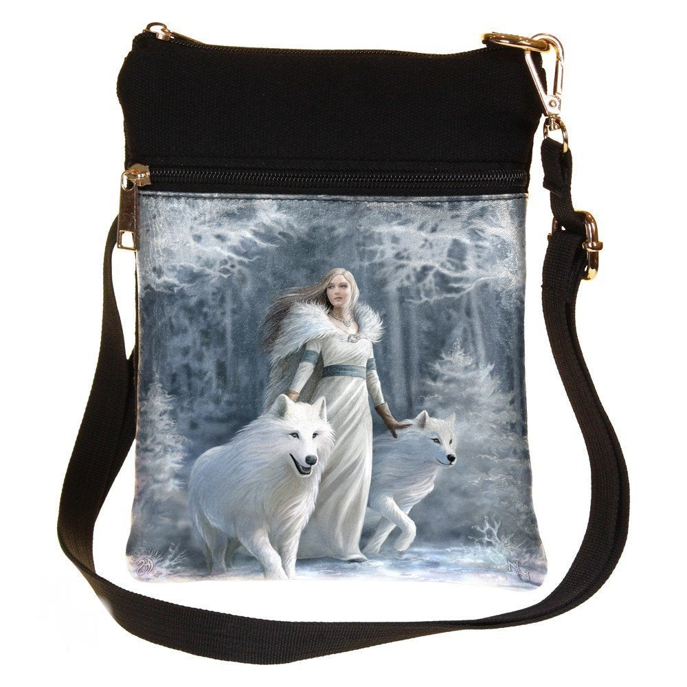 Nemesis Now Schultertasche, Motiv: Winter-Wächter, 23 cm, Weiss, Kunstleder und Leinen, Einheitsgrös