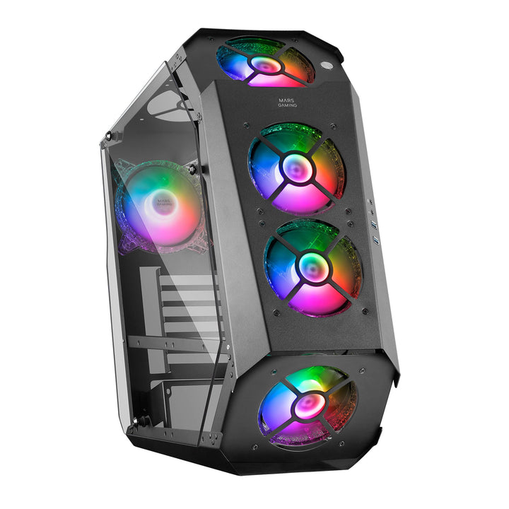 Mars Gaming MC51, Gehäuse Gaming PC ATX, Doppelt Gehärtetes Glas, 5X Lüfter RGB 12cm, Schwarz MC-51
