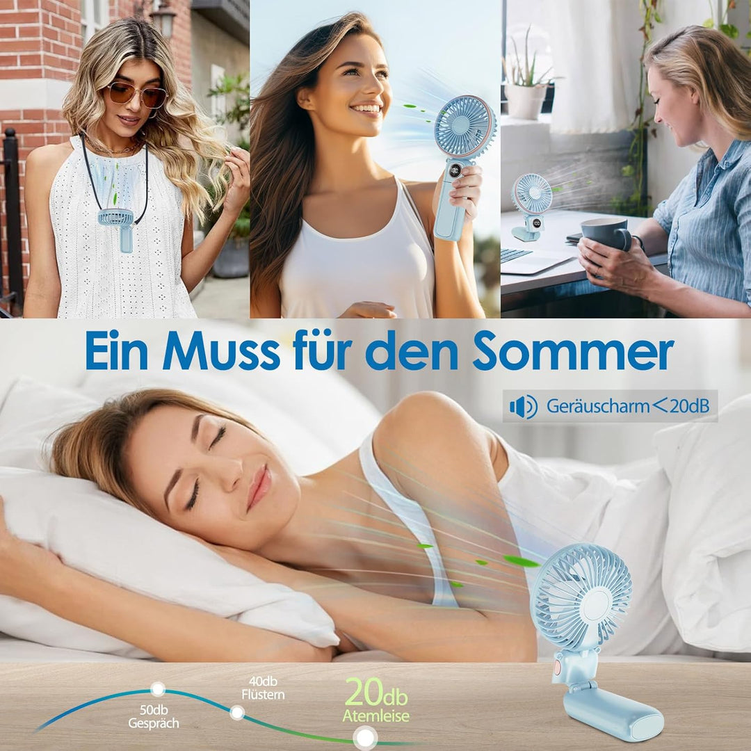 BEYYON Tragbarer Handventilator, 3-in-1 USB Ventilator Hand, leiser Mini Ventilator mit LED-Display,