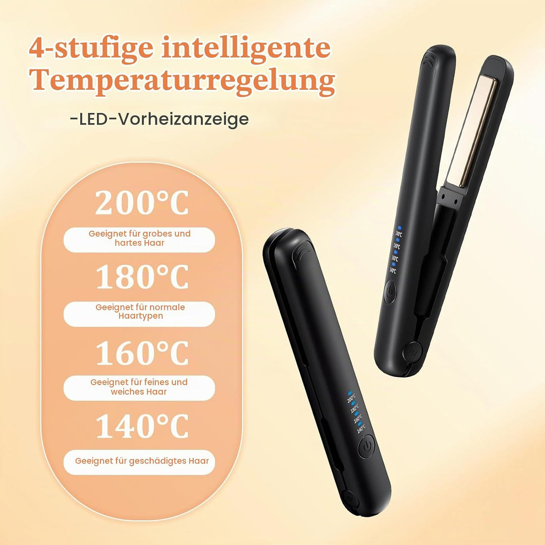 Foreverup Mini Glätteisen Kabellos, 2 in 1 Haarglätter Glätteisen mit 4 Temperaturen, Wiederaufladba