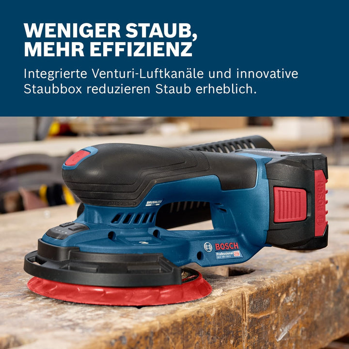 Bosch Professional 18V System Akku-Schleifer GEX 18V-150-3 (inkl. 1x Schleifpapier, 1x Staubbox, 1x