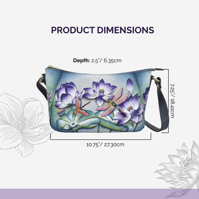 Anuschka Handbemalte Hobo Schultertasche aus Echtleder Tranquil Pond, Tranquil Pond