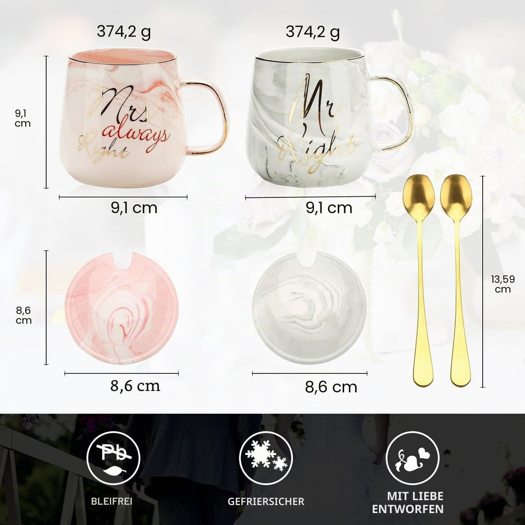 Mr Right und Mrs Always Right Paare Kaffeetassen Tassen Geschenke Set für Verlobung Hochzeit Brautdu