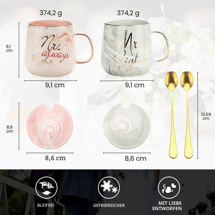 Mr Right und Mrs Always Right Paare Kaffeetassen Tassen Geschenke Set für Verlobung Hochzeit Brautdu