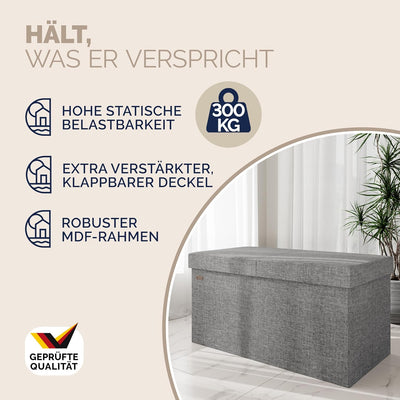 Casaria® Sitzbank mit Stauraum 80x40x40cm Hellgrau Deckel Klappbar Gepolstert Faltbar Stoff 100L Sta