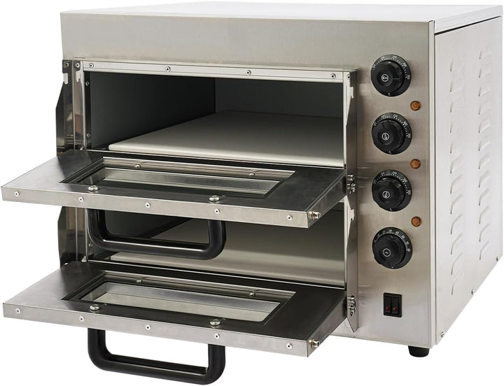 3000W Pizzaofen 2 Etagen, Edelstahl Elektrisch mit Handschuhe
