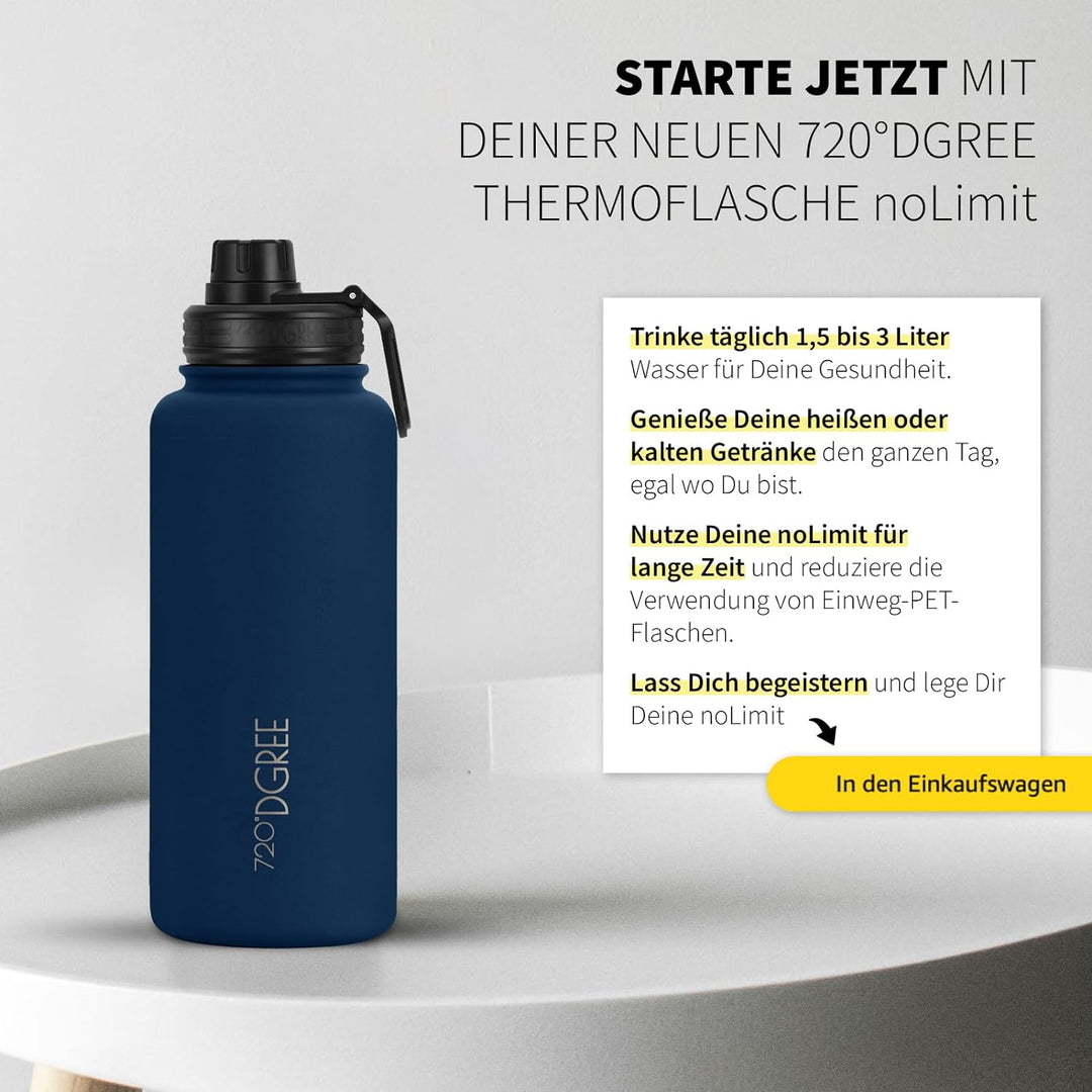 720°DGREE Edelstahl Thermo Trinkflasche 950ml “noLimit” +Früchtebehälter - Auslaufsicher, Kohlensäur