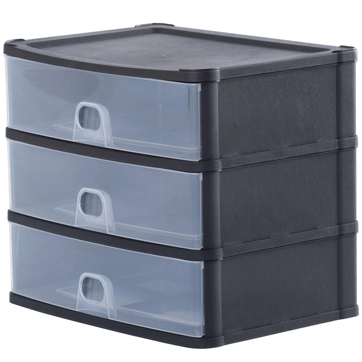 Schubladenbox mit 3 Schubladen 33x25x29cm DINA4 schwarz-transparent Drawer 3 hohe Schubladen, 3 hohe