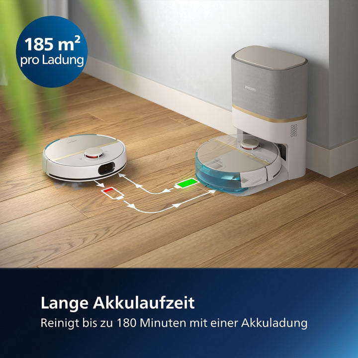 Philips Homerun Serie 7000 Saug-Wischroboter mit Saugstation, 5000 Pa, 360° LiDAR-Navigation, Erkenn