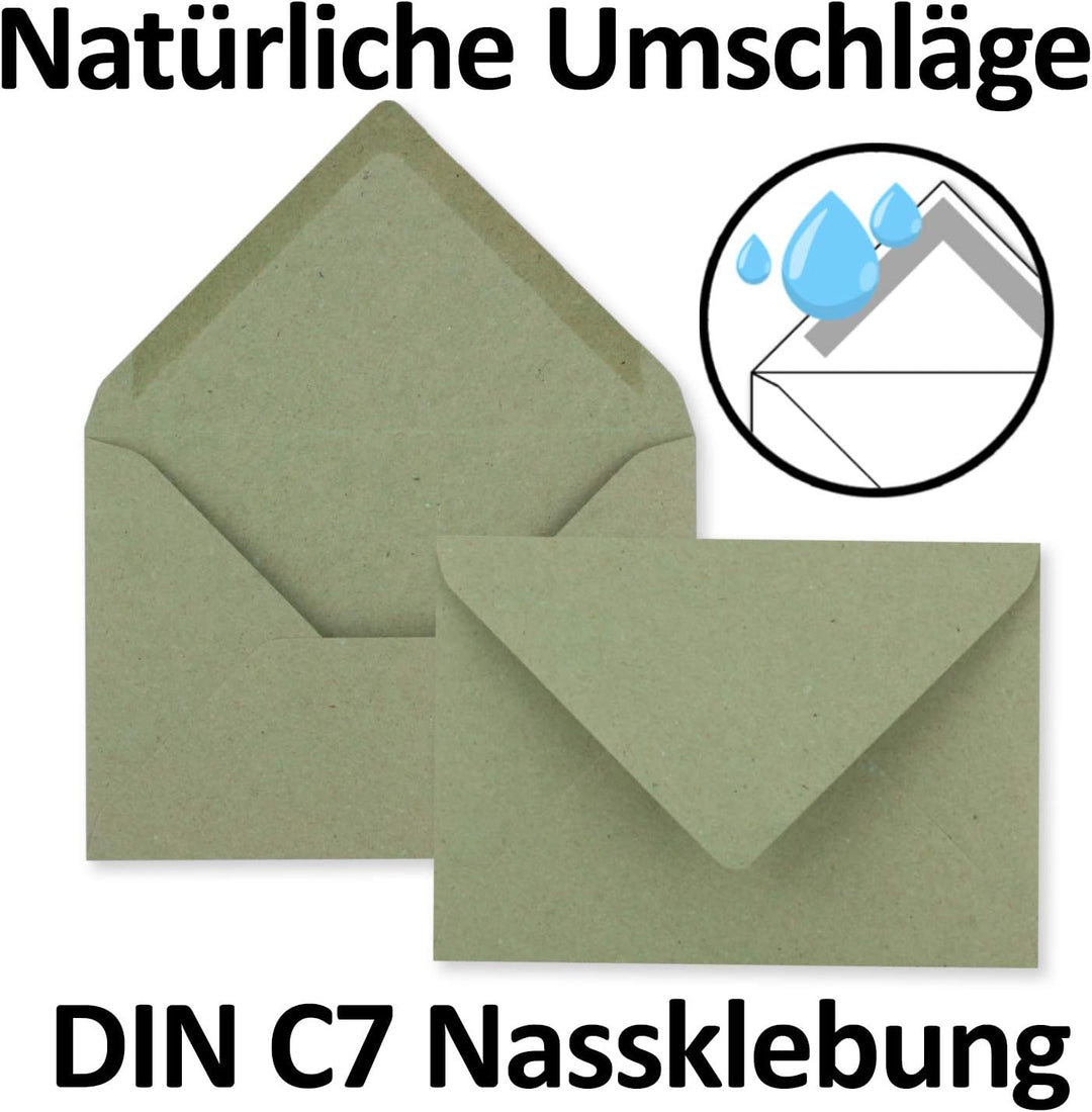 700x kleine Umschläge aus Kraftpapier in Grün DIN C7 8,1 x 11,4 cm mit Spitzklappe und Nassklebung i
