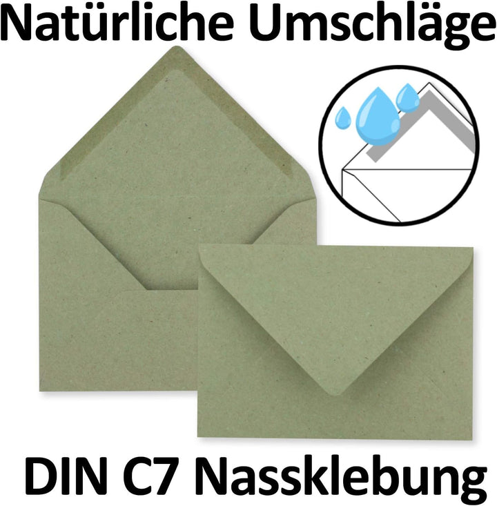 700x kleine Umschläge aus Kraftpapier in Grün DIN C7 8,1 x 11,4 cm mit Spitzklappe und Nassklebung i