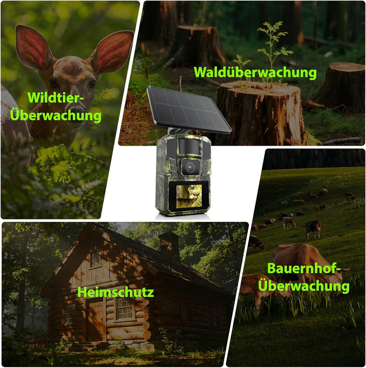 WLAN Solar Wildkamera 4K 48MP mit Handyübertragung APP, Wildtierkamera mit Nachtsicht Bewegungsmelde