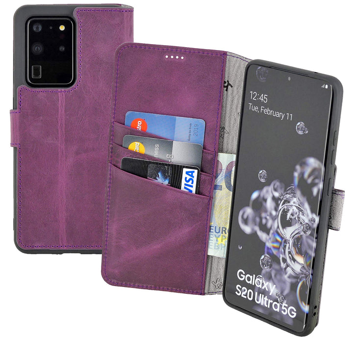 Suncase Book-Style Hülle kompatibel mit Samsung Galaxy S20 Ultra Leder Tasche (Slim-Fit) Lederhülle