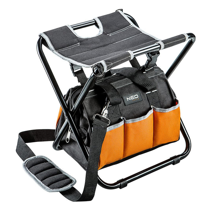 NEO TOOLS Klapphocker mit Werkzeugtasche Klappstuhl Angelhocker Stuhl Werkzeug Tasche Sitz Hocker, 6