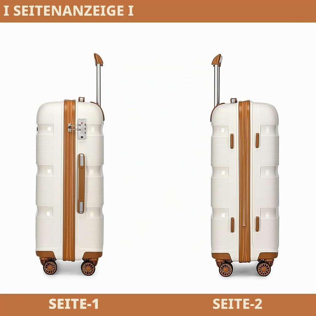 KONO Koffer Trolleys Reisekoffer mit TSA Schloss L (65cm Mittelgross Koffer) Creme Weiss, L (65cm Mi
