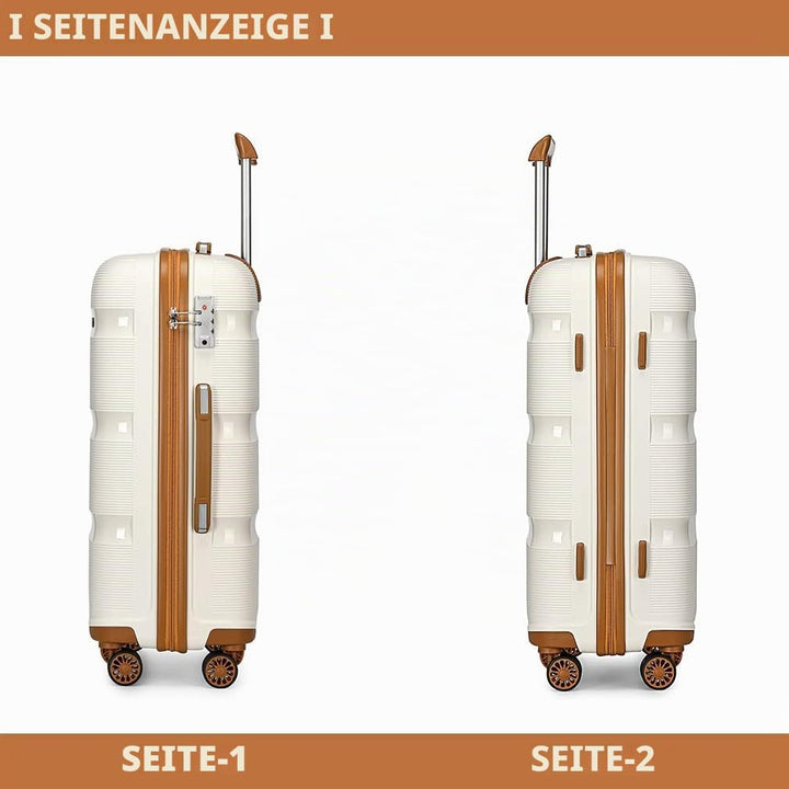 KONO Koffer Trolleys Reisekoffer mit TSA Schloss L (65cm Mittelgross Koffer) Creme Weiss, L (65cm Mi