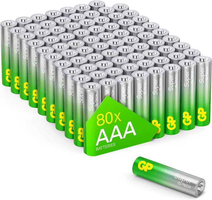 GP Batterien AAA 1,5V Super Alkaline Longlife mit Neuer G-TECH Technologie | Vorratspack 80 Stück Mi