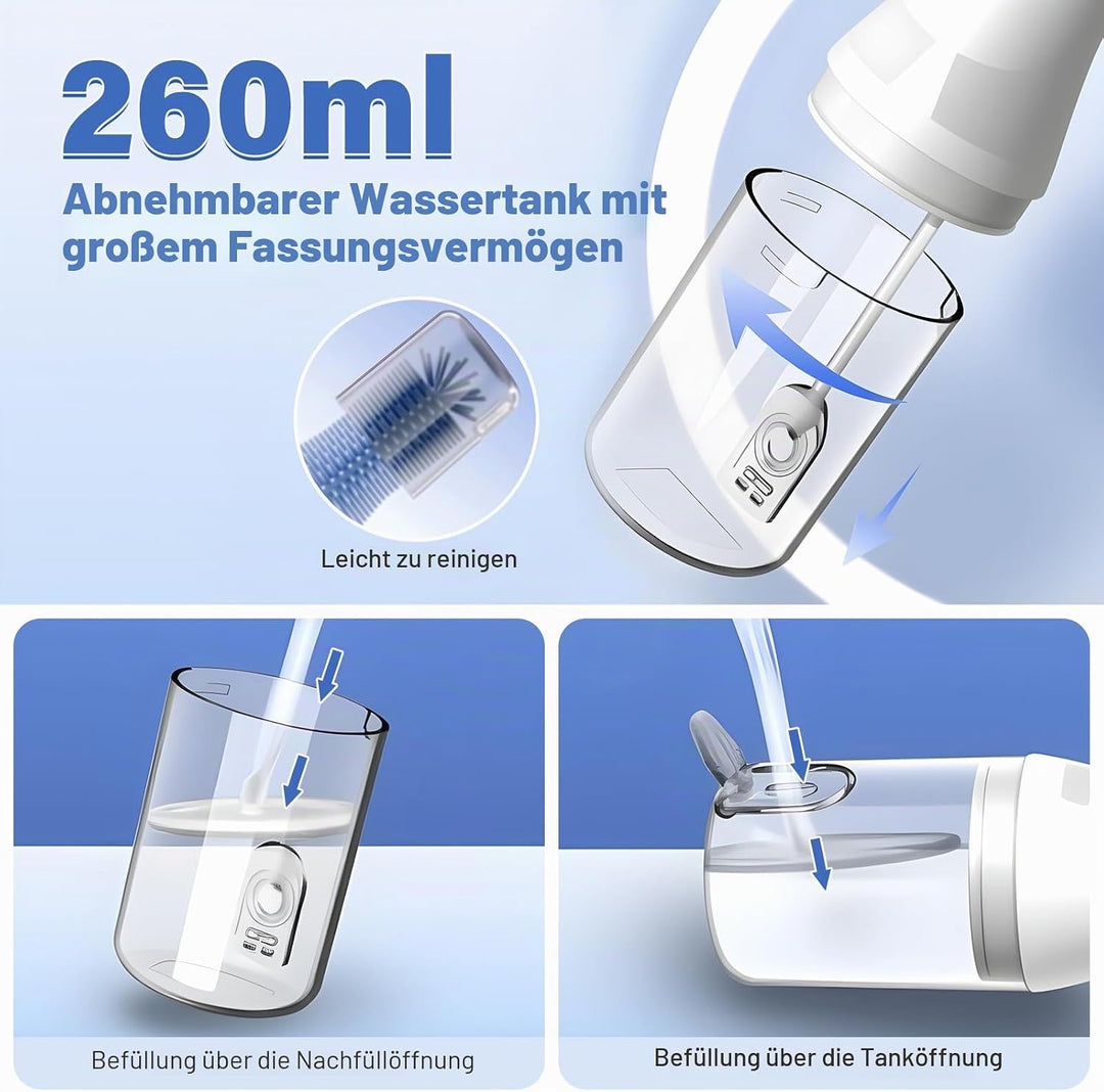 Munddusche Kabellos, Elektrische Zahnreiniger IPX7 Wasserdicht, Zahndusche 4 Modi 4 Düsen, Water Flo