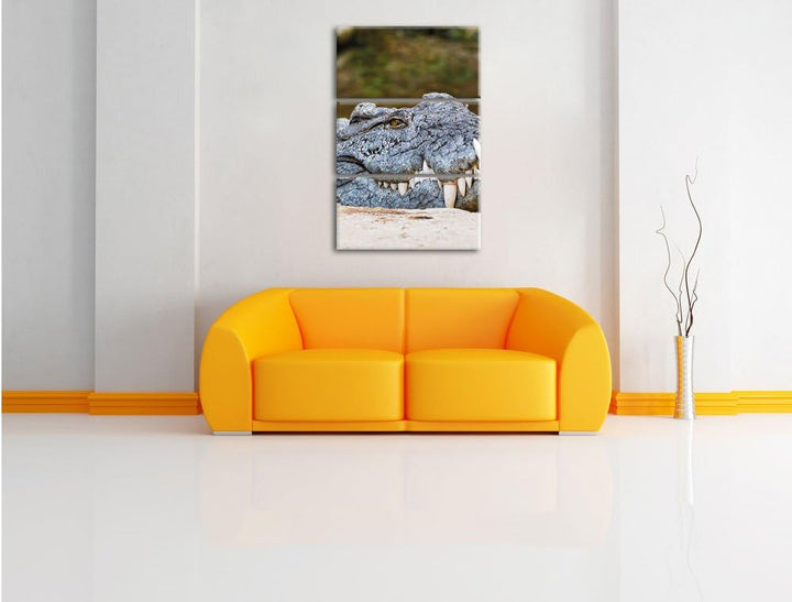Pixxprint gigantisches Krokodil als Leinwandbild/Grösse: 3 Teilig (120x80 cm) cm/Wandbild/Kunstdruck