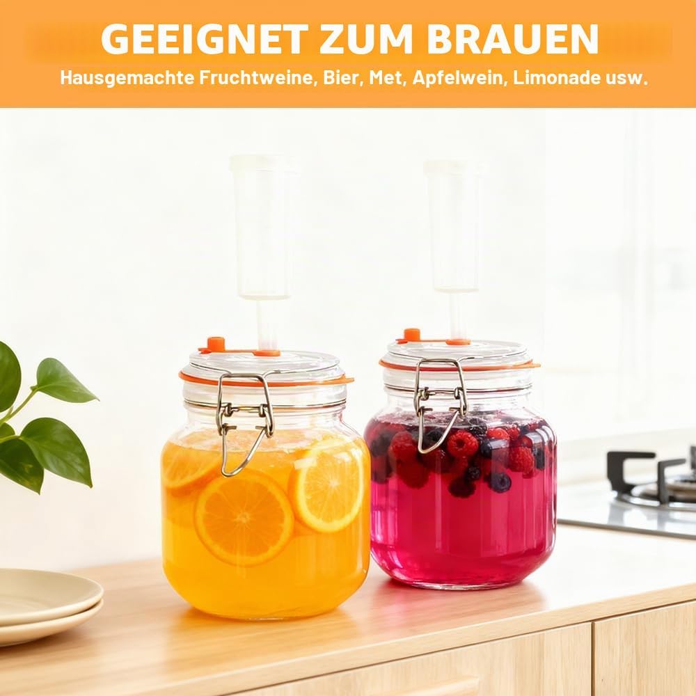 NAVESO 1L Fermentierglas Set, Fermentationsglas mit Gewicht, Gärglas mit Luftschleuse, Fermentierglä