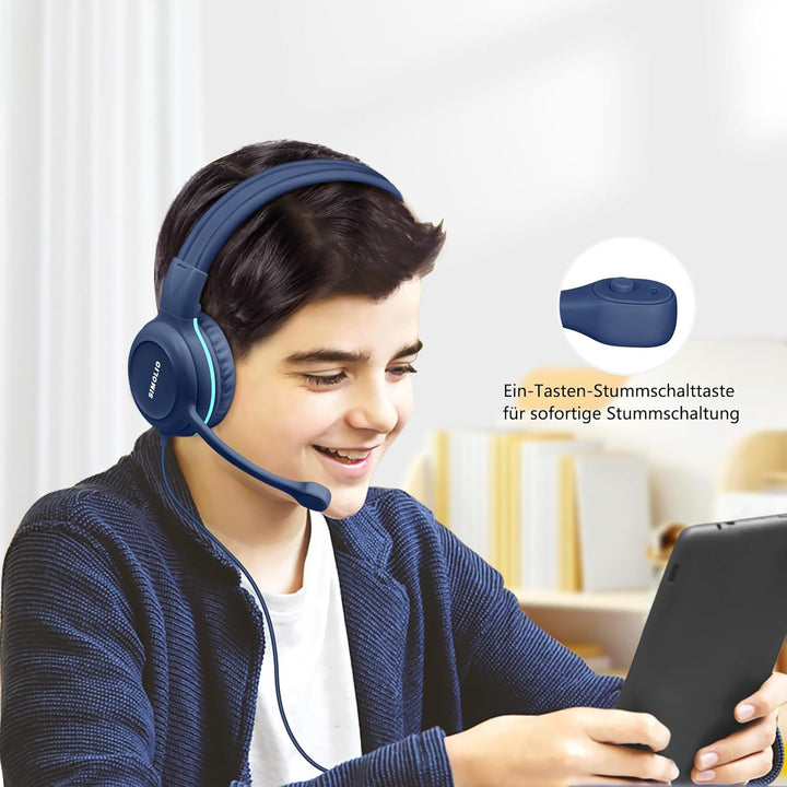 SIMOLIO Kopfhörer Kinder mit Mikrofon, On-Ear-Kinder Kopfhörer mit Mikrofon für Schüler, Gaming Kopf