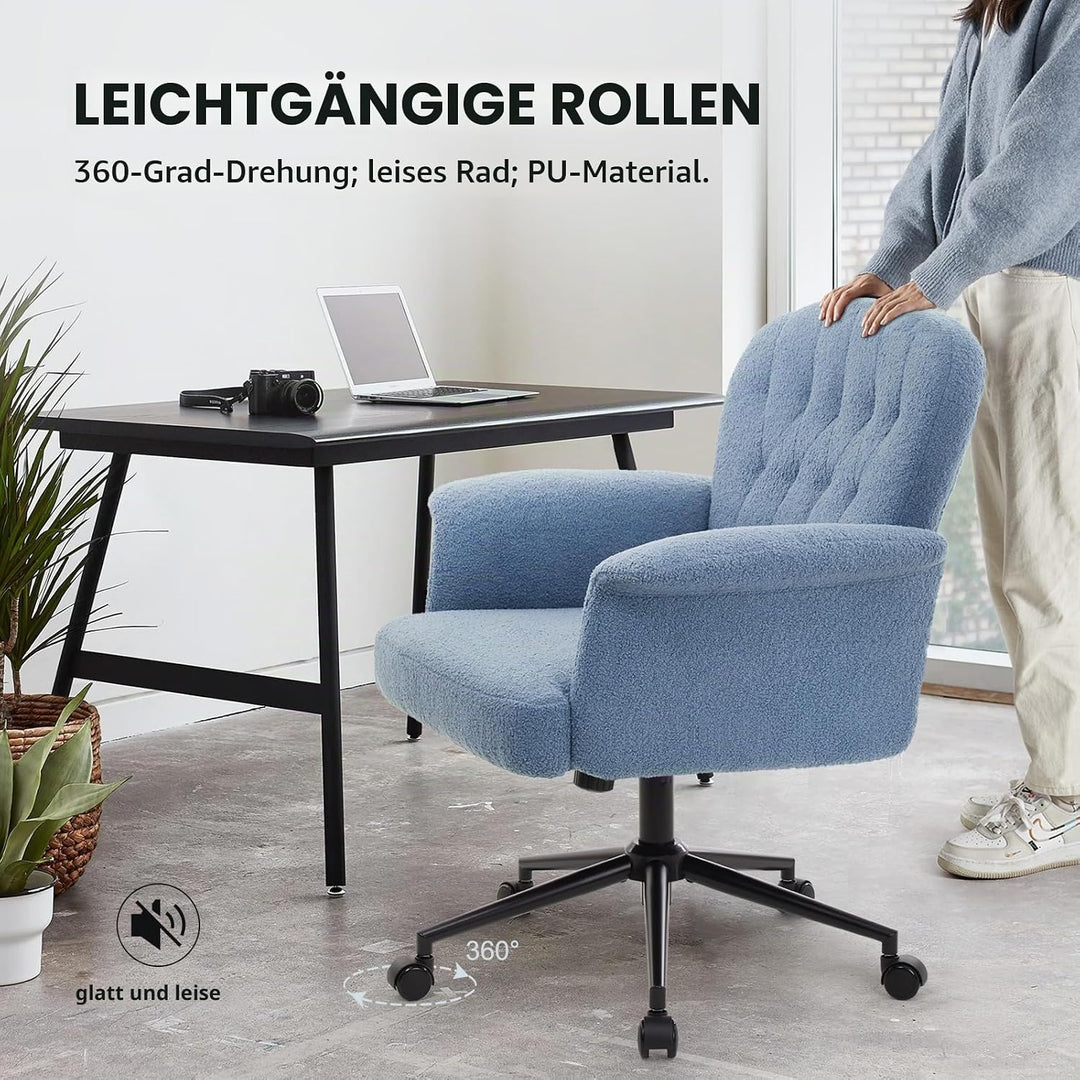 IWMH Schreibtischstuhl, Teddyfell Drehstuhl mit Rollen und Armlehnen, Moderner Höhenverstellbar Home