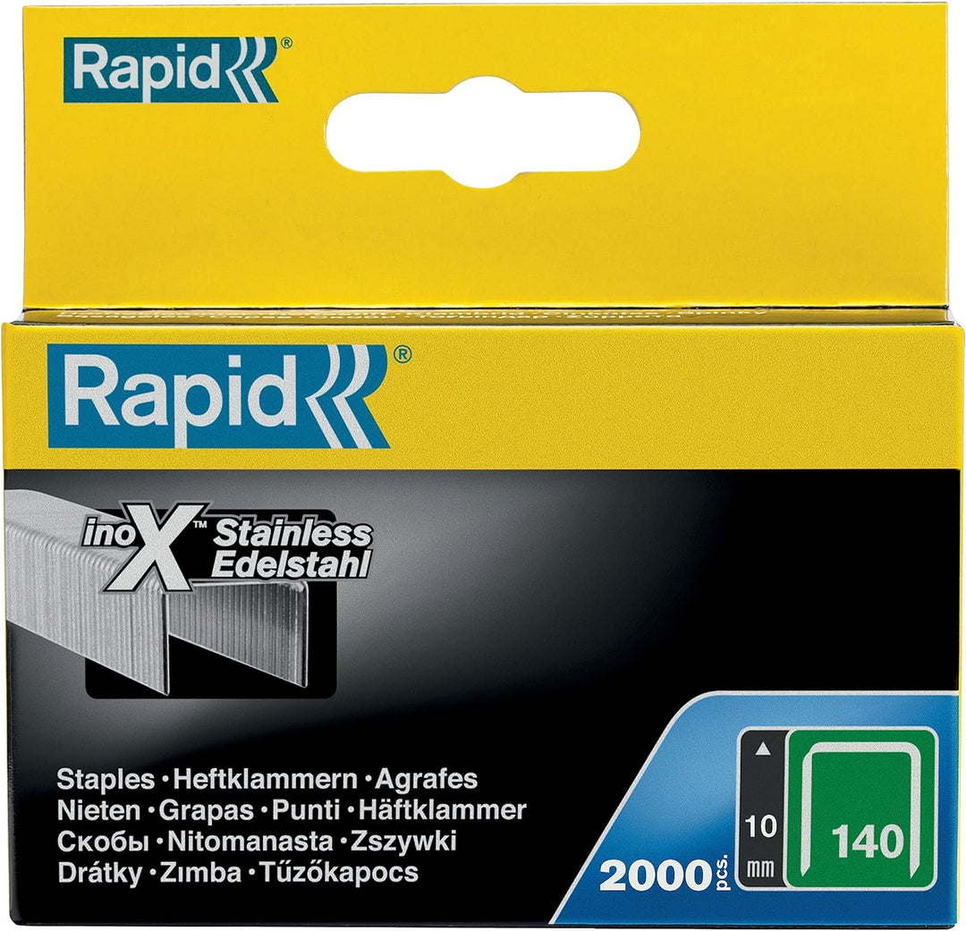 Rapid Tackerklammern Edelstahl Typ 140, 10mm Klammern V2A, 2.000 Stk., Flachdrahtklammern für Holz u