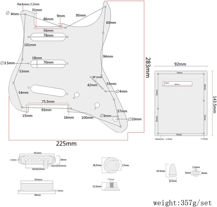 1 Satz Wired Pickups Pickguard Mit Rückenplatte DIY Für Strat E Gitarre