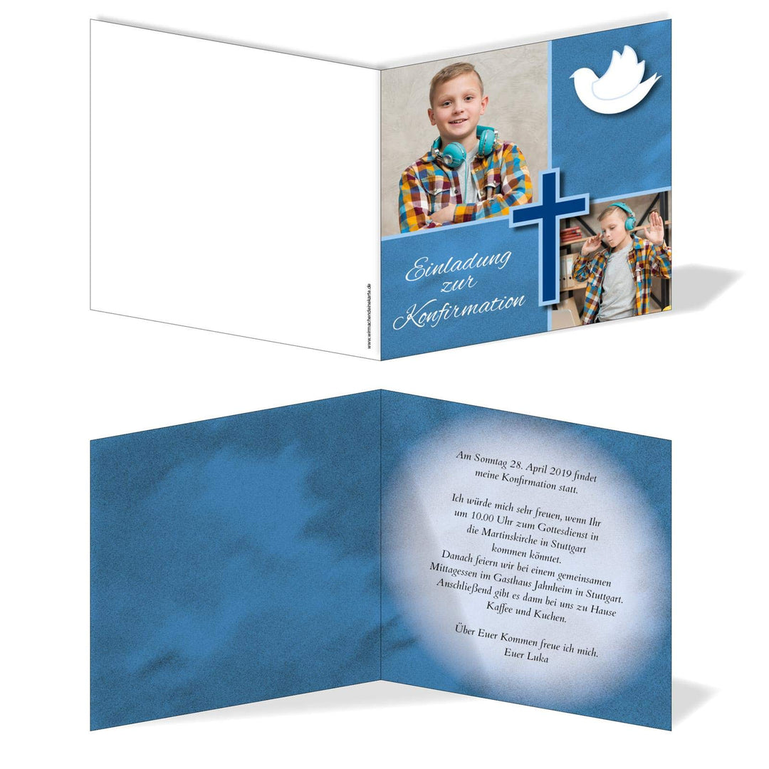 Einladung Einladungskarte Konfirmation Bilder Quadrat Blau 15, 15