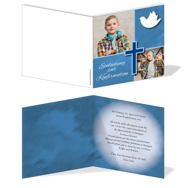 Einladung Einladungskarte Konfirmation Bilder Quadrat Blau 15, 15