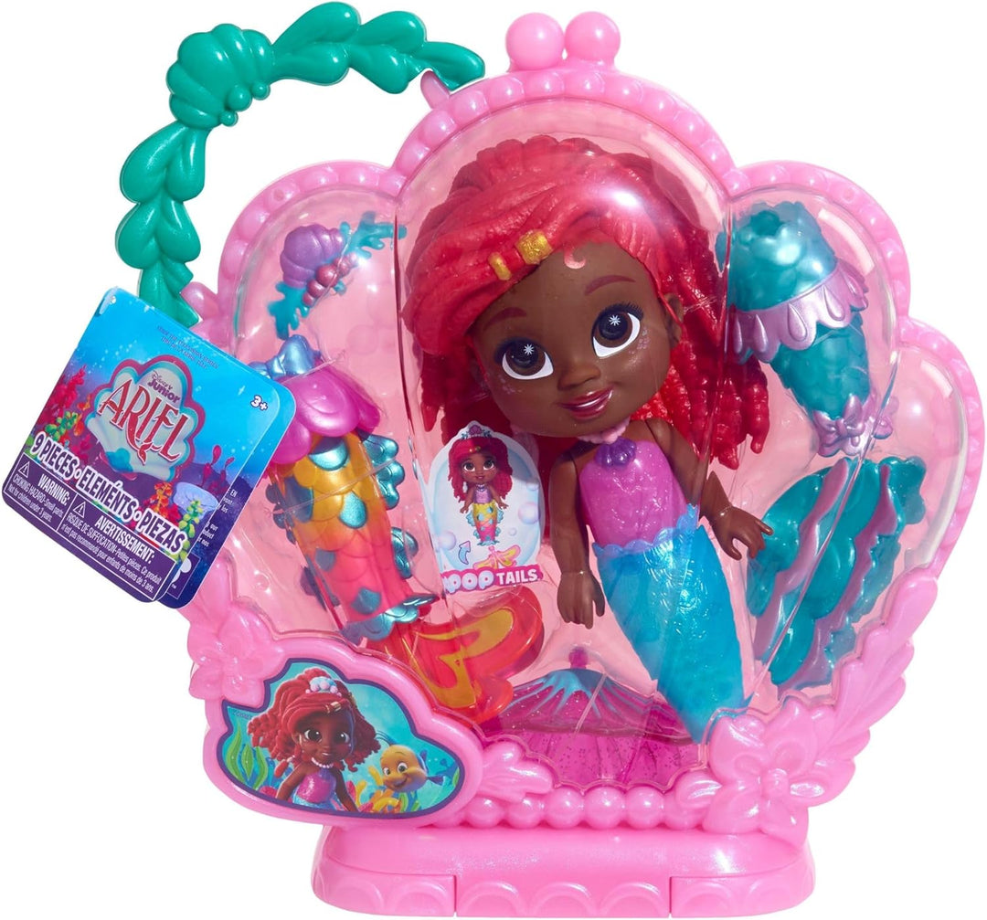 Just Play Disney Junior Pop Tails Arielle-Puppe, 17,8 cm gross, mit Zubehör, 9-teilig, Kinderspielze